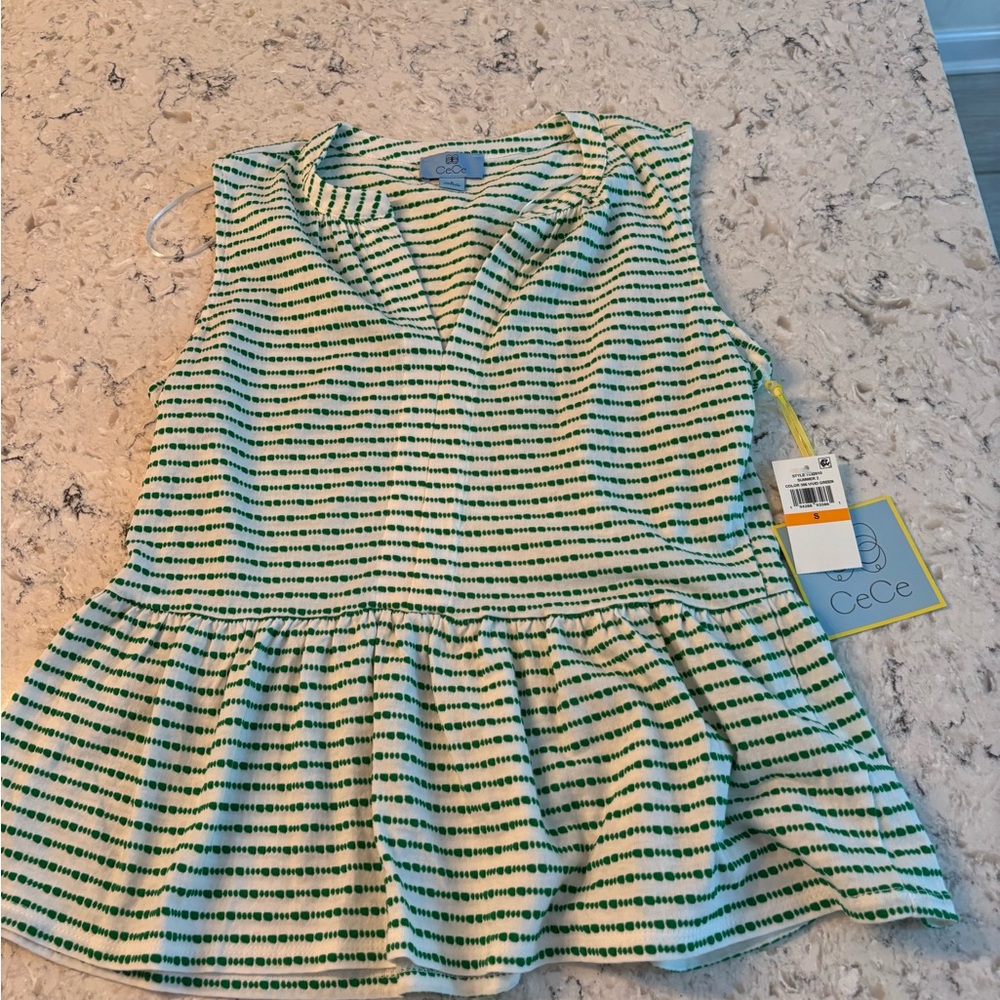 Green and white striped top